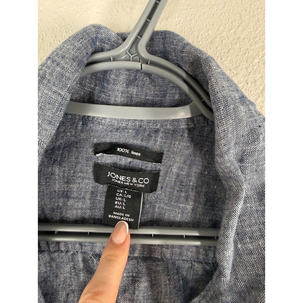 Jones & Co Womens Blue 100% Linen Jacket Sz L Beachy Breathable Lightweight - Picture 5 of 8